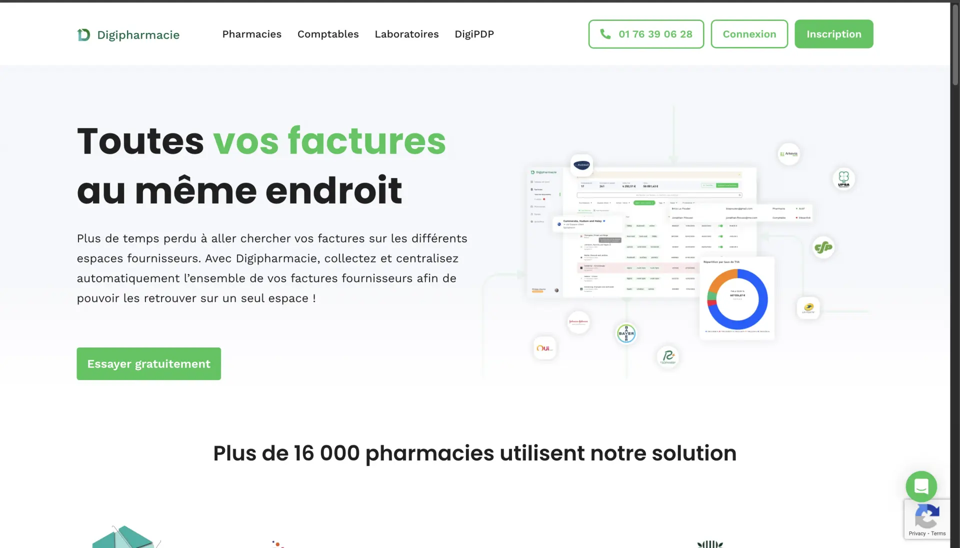 Interface du dashboard Digipharmacie montrant le flux complet de facturation Interface du dashboard Digipharmacie montrant le flux complet de facturation
